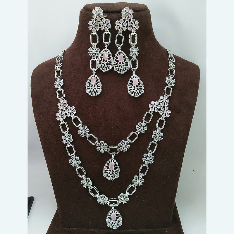 Manisha Jewellery Silver Plated AD Long Necklace Set