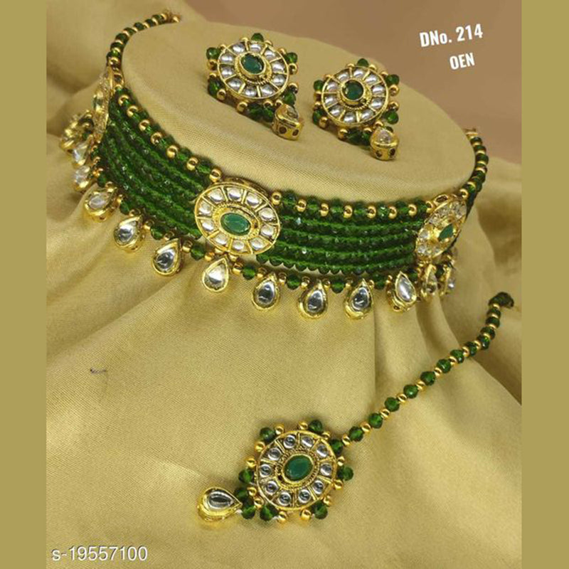 Lucentarts Jewellery Kundan Stone & Beads Gold Plated Necklace Set