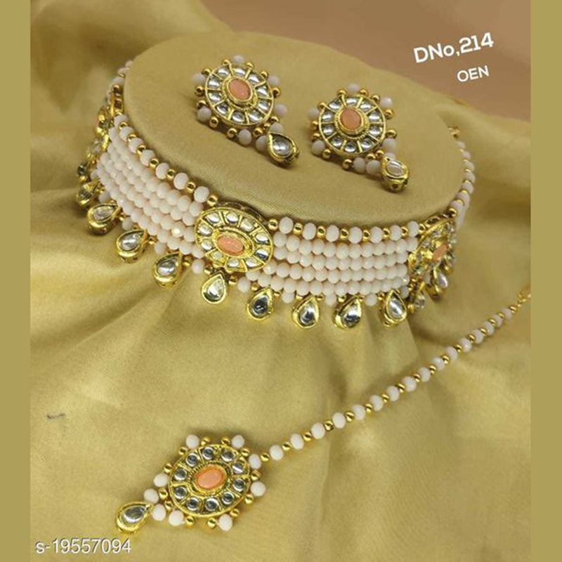 Lucentarts Jewellery Kundan Stone & Beads Gold Plated Necklace Set