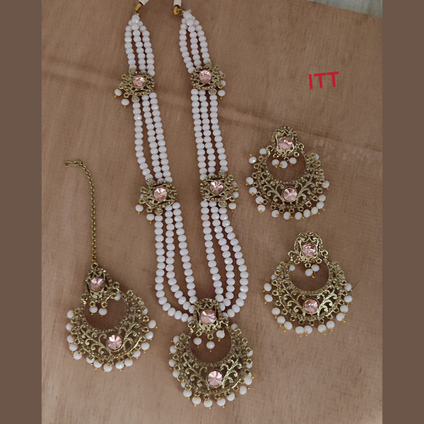 Lucentarts Jewellery Kundan Stone & Beads Gold Plated Necklace Set