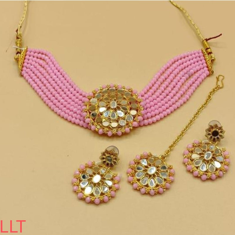 Lucentarts Jewellery Mirror & Beads Gold Plated Necklace Set