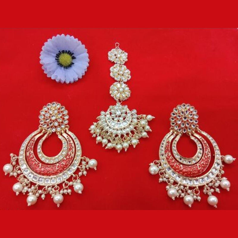 Lucentarts Jewellery Gold Plated Kundan Stone Earrings With Maang Tikka