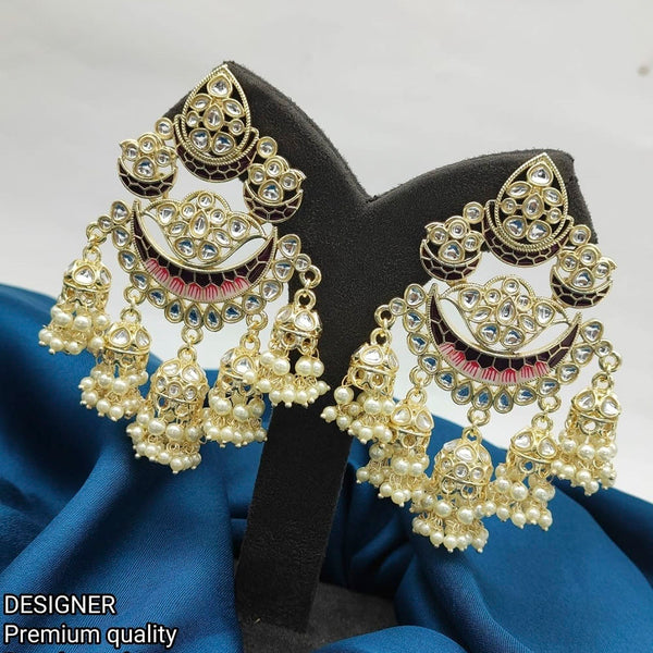 Lucentarts Jewellery Gold Plated Kundan & Meenakari Dangler Designer Earrings