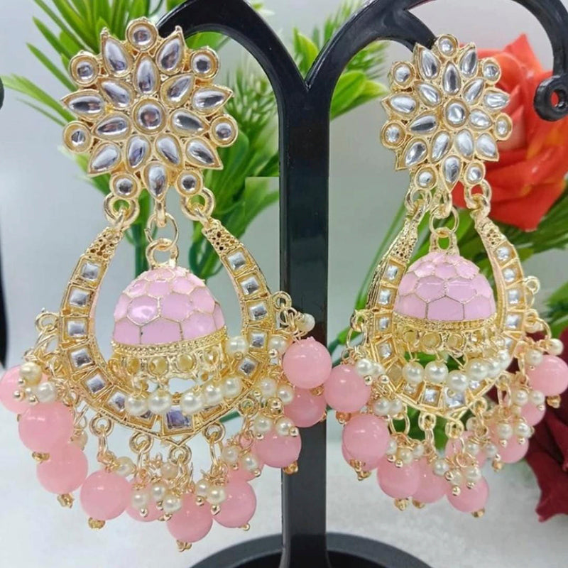 Lucentarts Jewellery Gold Plated Kundan & Beads Jhumkis Earrings