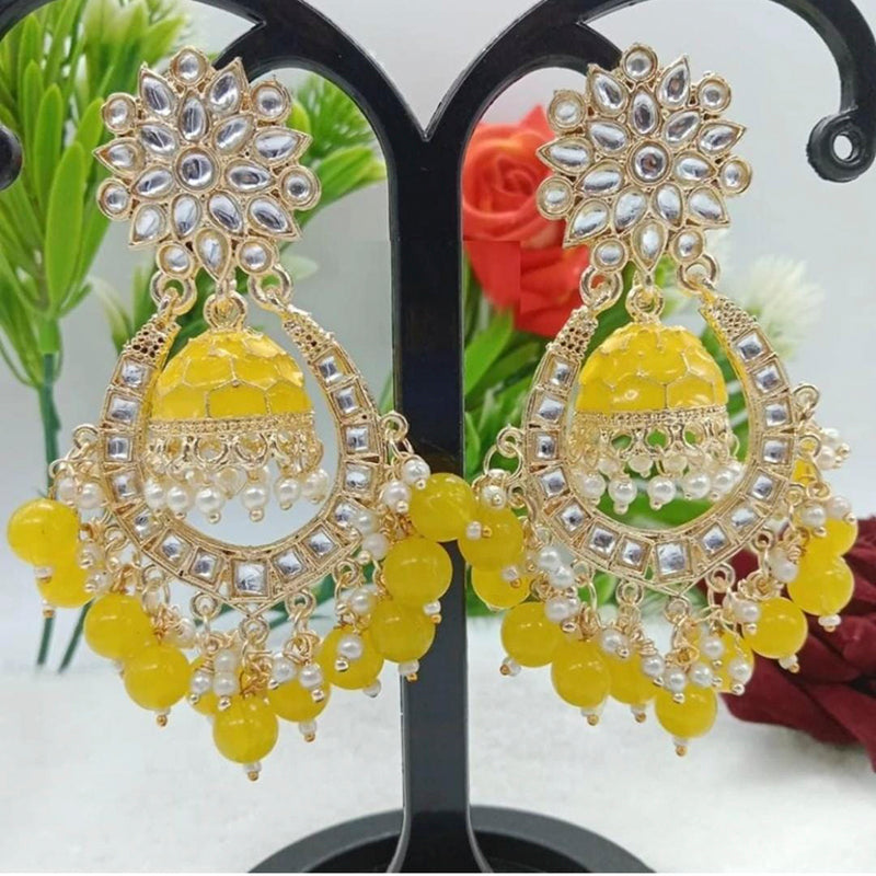 Lucentarts Jewellery Gold Plated Kundan & Beads Jhumkis Earrings