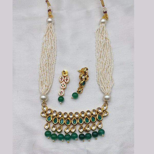 Lucentarts Jewellery Gold Plated Kundan & Beads Necklace Set