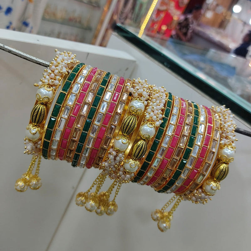 Lucentarts Jewellery Gold Plated Pota Stone Bangles Set