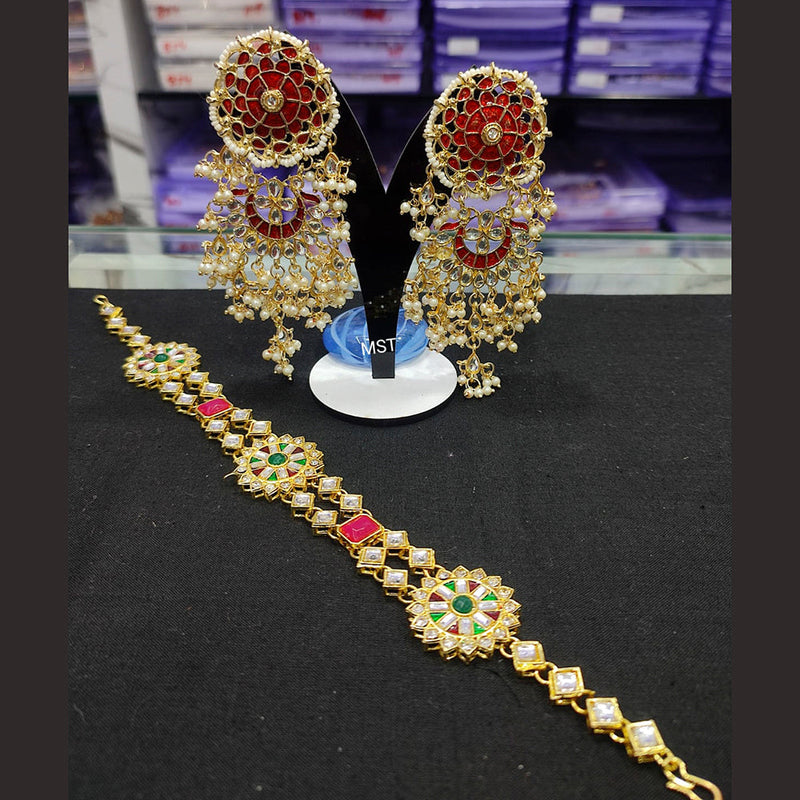 Lucentarts Jewellery Gold Plated Meenakari & Beads Earrings With Sheeshphool