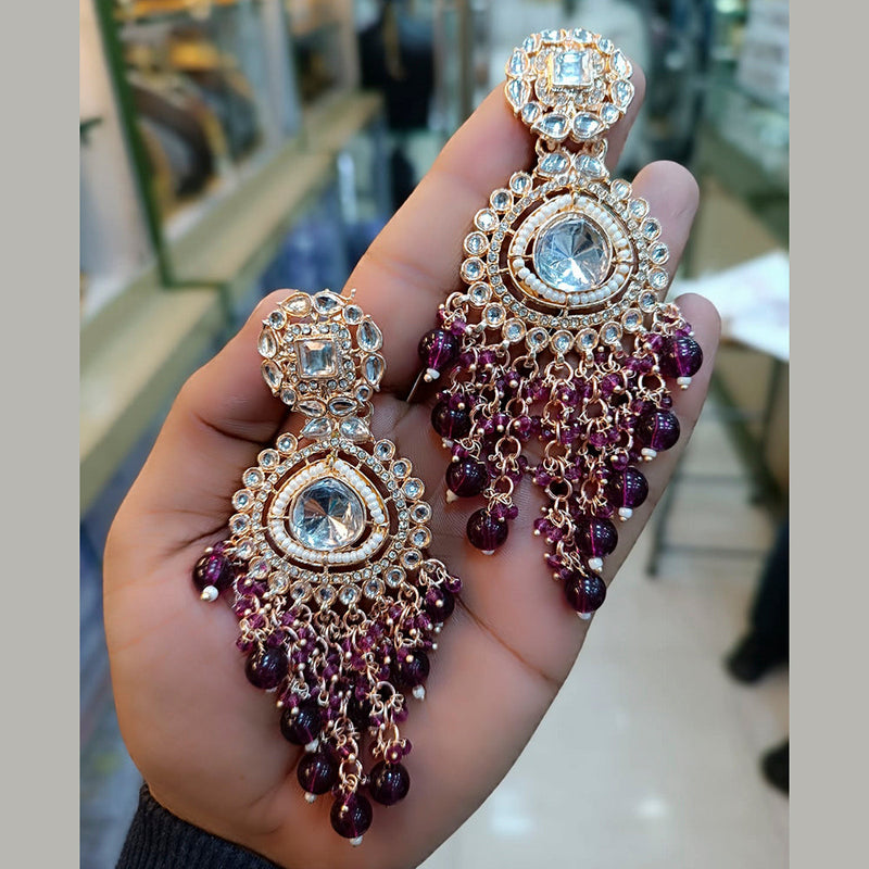 Lucentarts Jewellery Gold Plated kundan & Beads Dangler Earrings