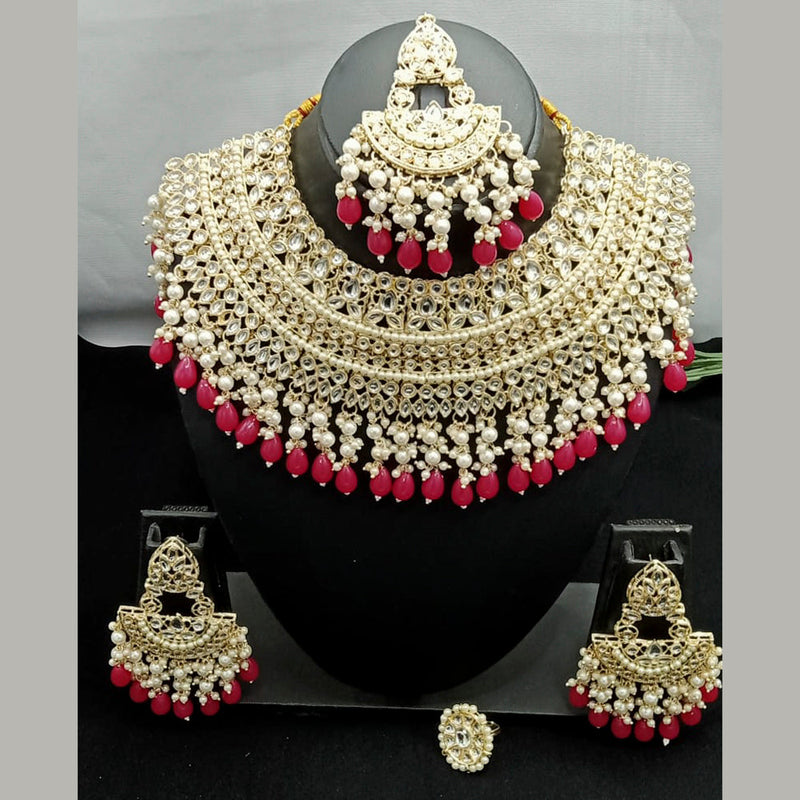 Lucentarts Jewellery Gold Plated kundan & Beads Necklace Set