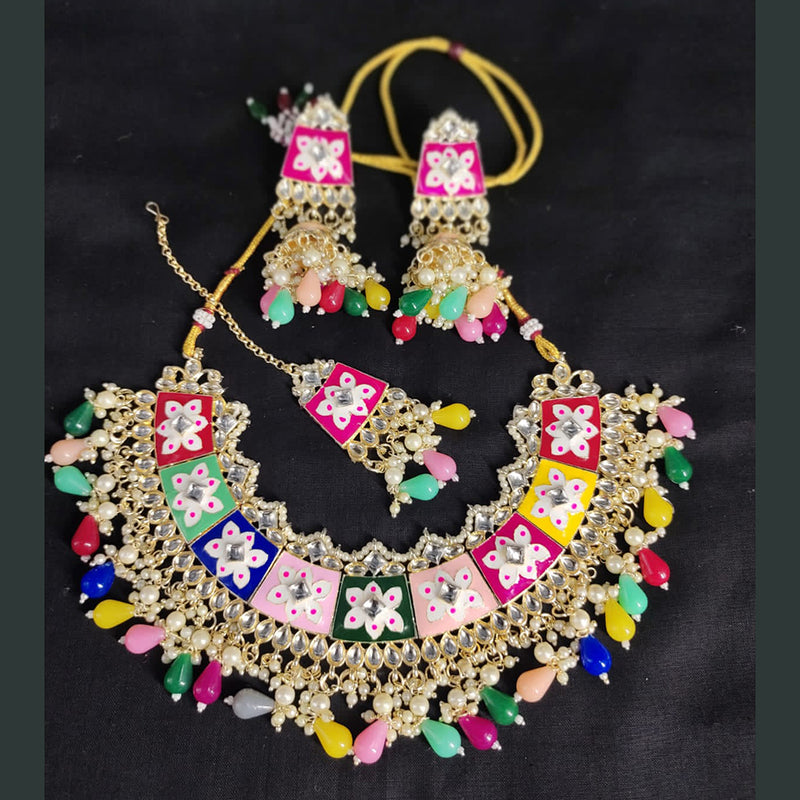 Lucentarts Jewellery Gold Plated Kundan Stone & Meenakari Necklace Set