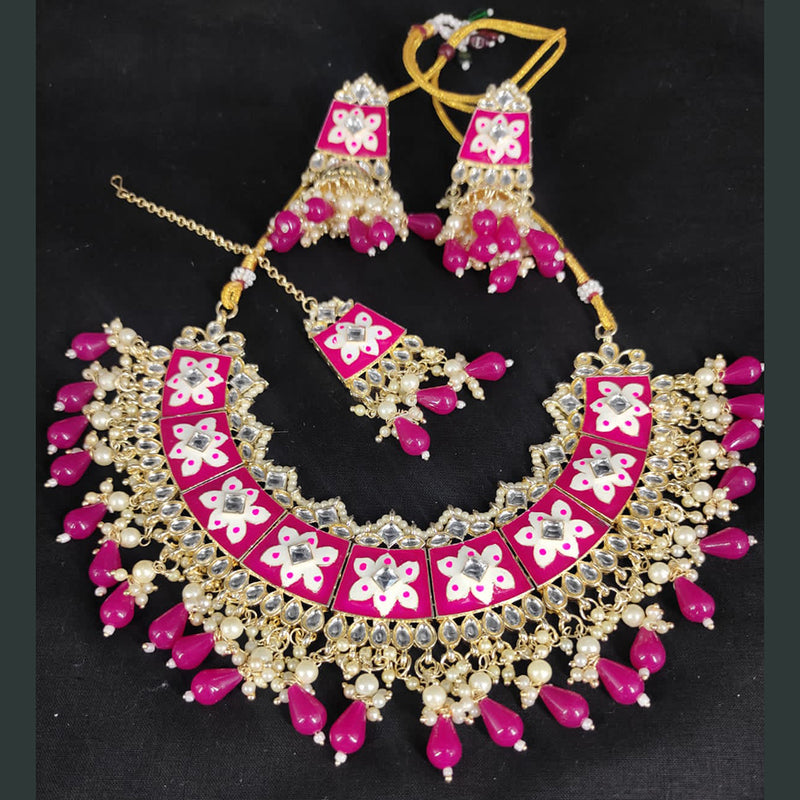 Lucentarts Jewellery Gold Plated Kundan Stone & Meenakari Necklace Set