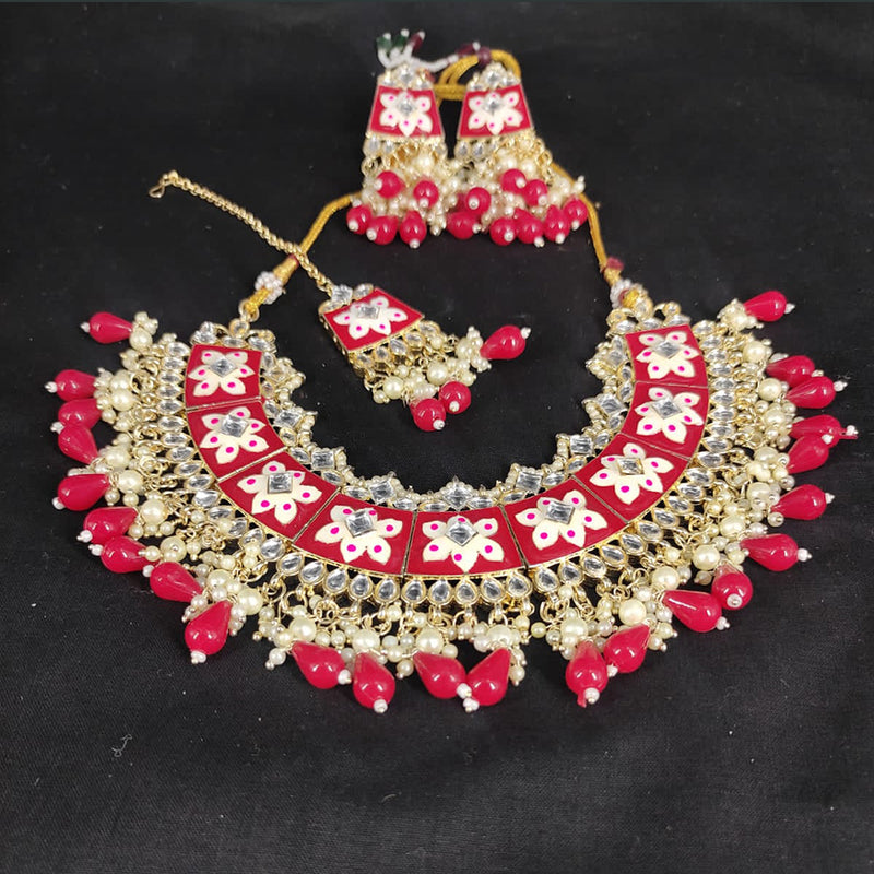 Lucentarts Jewellery Gold Plated Kundan Stone & Meenakari Necklace Set