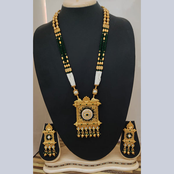 Lucentarts Jewellery Gold Plated Pota Stone Long Necklace Set
