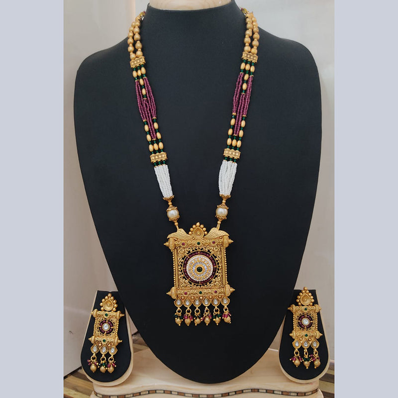 Lucentarts Jewellery Gold Plated Pota Stone Long Necklace Set