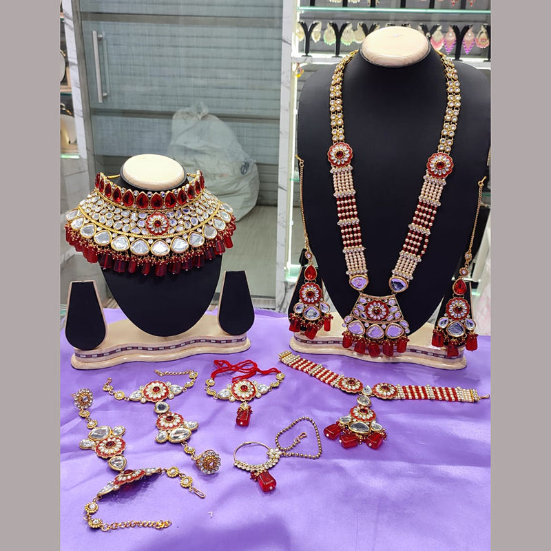Lucentarts Jewellery Gold Plated Kundan Stone & Beads Bridal Set