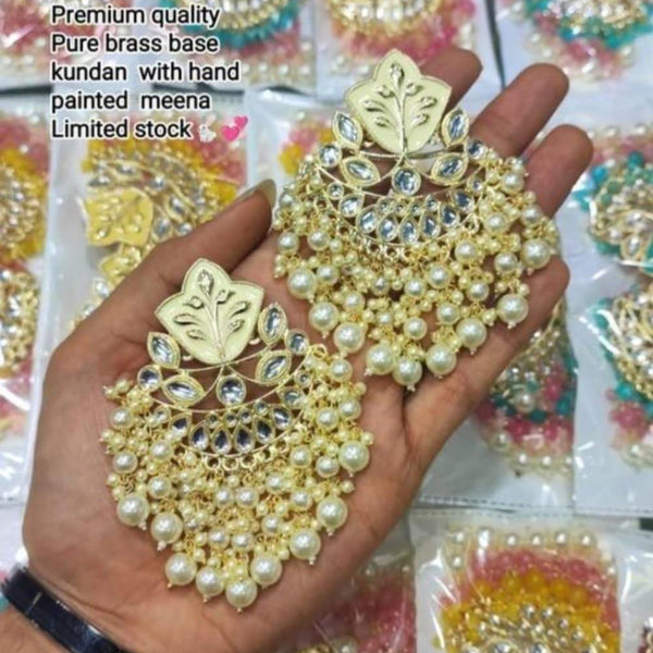 Lucentarts Jewellery Gold Plated Meenakari & Beads Earrings With Maangtikka
