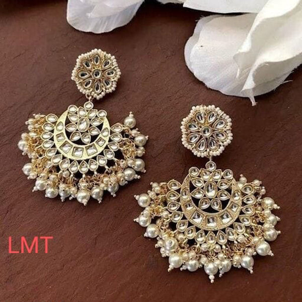 Lucentarts Jewellery Gold Plated Kundan Stone Dangler Earrings