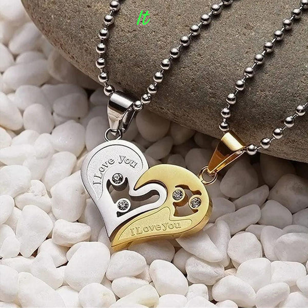 Lucentarts Jewellery 2 tone Plated Heart Couple Chain Pendant