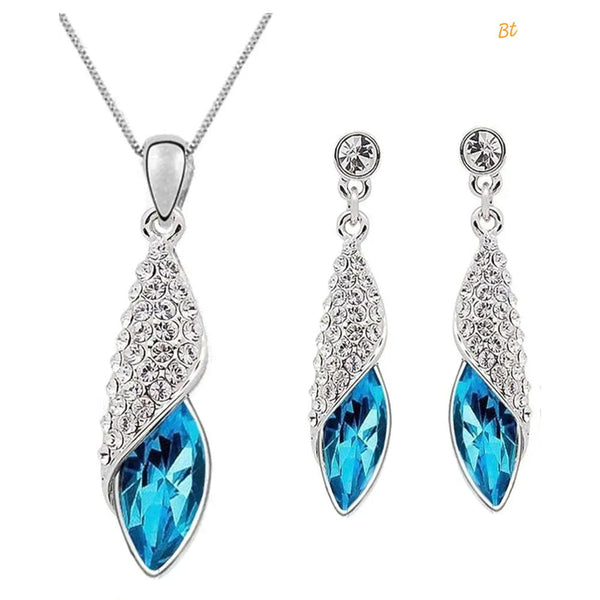 Lucentarts Jewellery Silver Plated Crystal Stone Chain Pendant Set