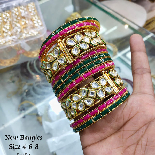 Lucentarts Jewellery Gold Plated Kundan Stone Bangles Set