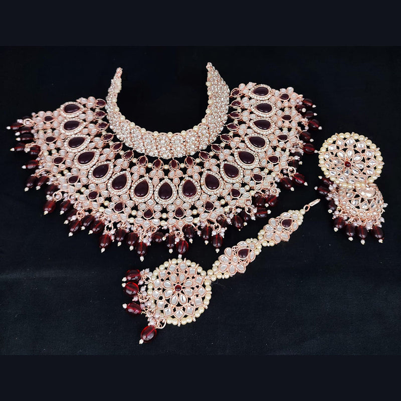 Lucentarts Jewellery Rose Gold Plated Kundan Necklace Set