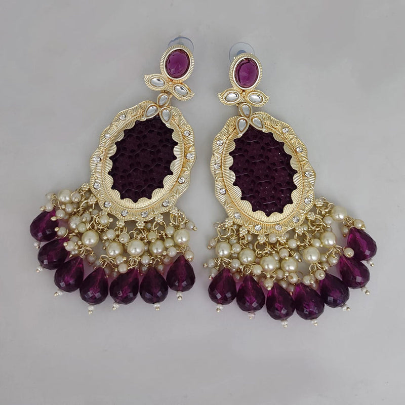 Lucentarts Jewellery Gold Plated Kundan & Beads Dangler Earrings