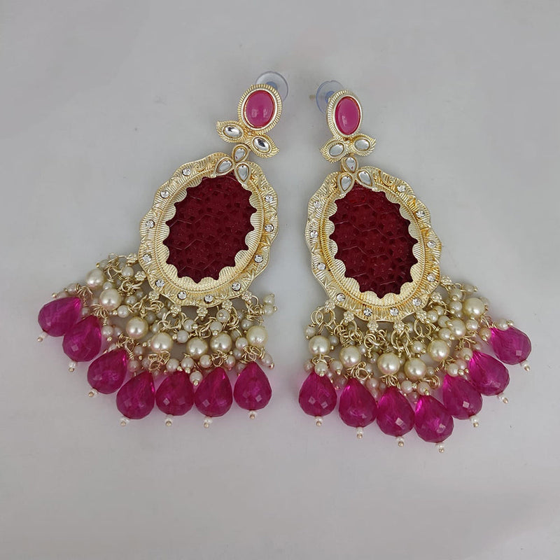 Lucentarts Jewellery Gold Plated Kundan & Beads Dangler Earrings