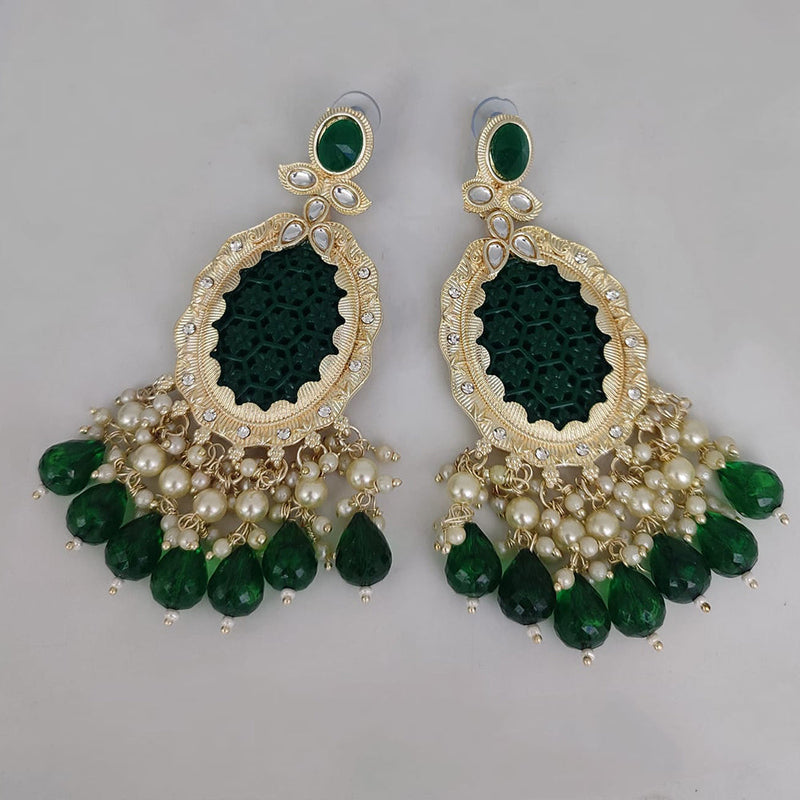 Lucentarts Jewellery Gold Plated Kundan & Beads Dangler Earrings