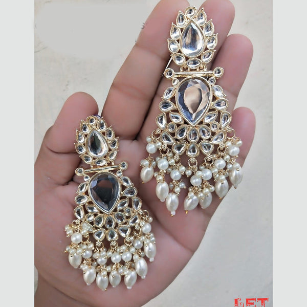 Lucentarts Jewellery Gold Plated Kundan & Beads Dangler Earrings