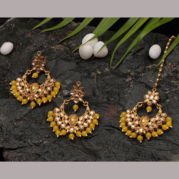 Bhavi Jewels Gold Plated Crystal Earrings With Mangtikka