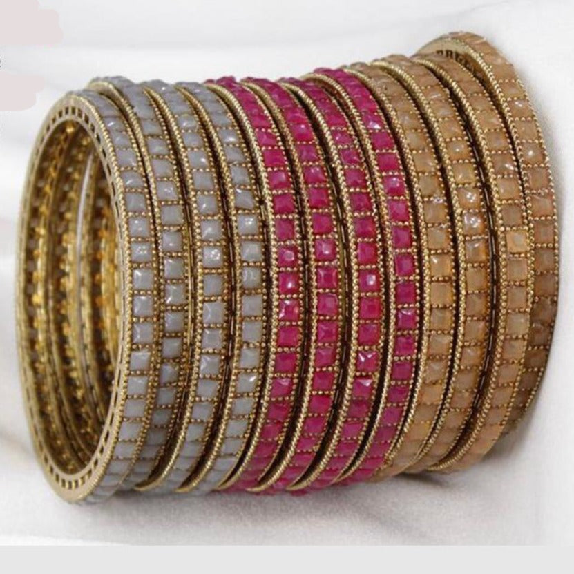 Sai Fashion Gold Plated Kundan Stone Bangles