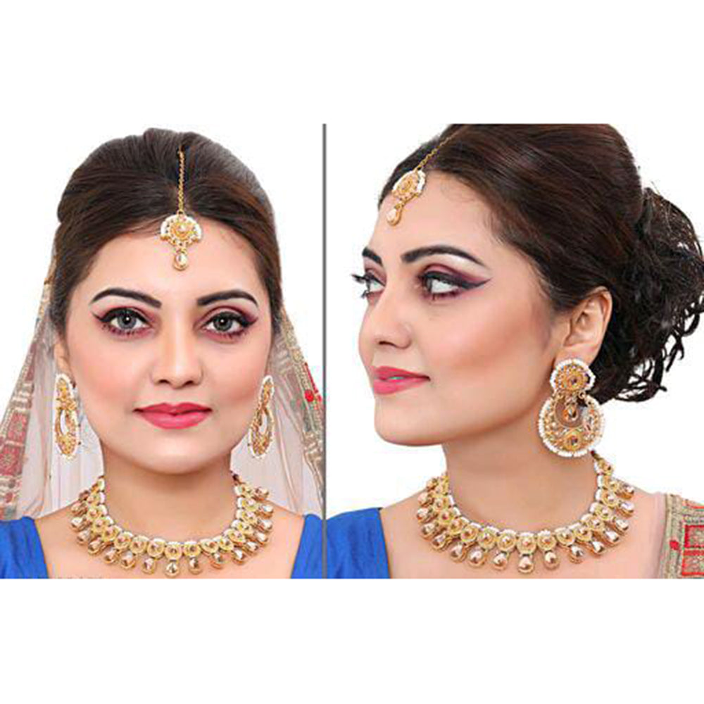 Sai Fashion Gold Plated Kundan Stone Necklace Set