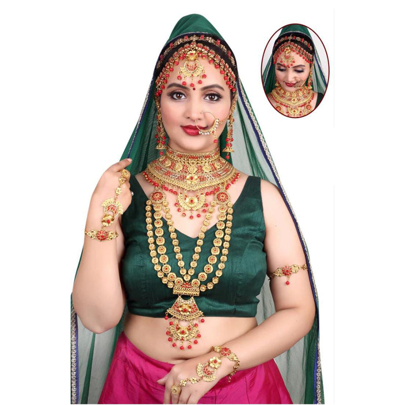 Sai Fashion Gold Plated Kundan Stone & Beads Bridal Jewellery Set