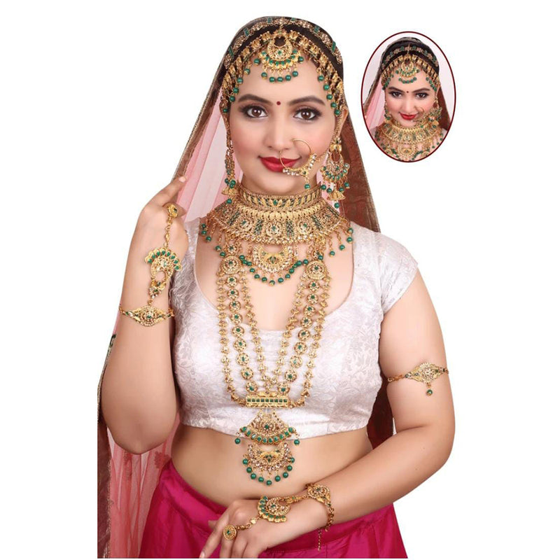 Sai Fashion Gold Plated Kundan Stone & Beads Bridal Jewellery Set