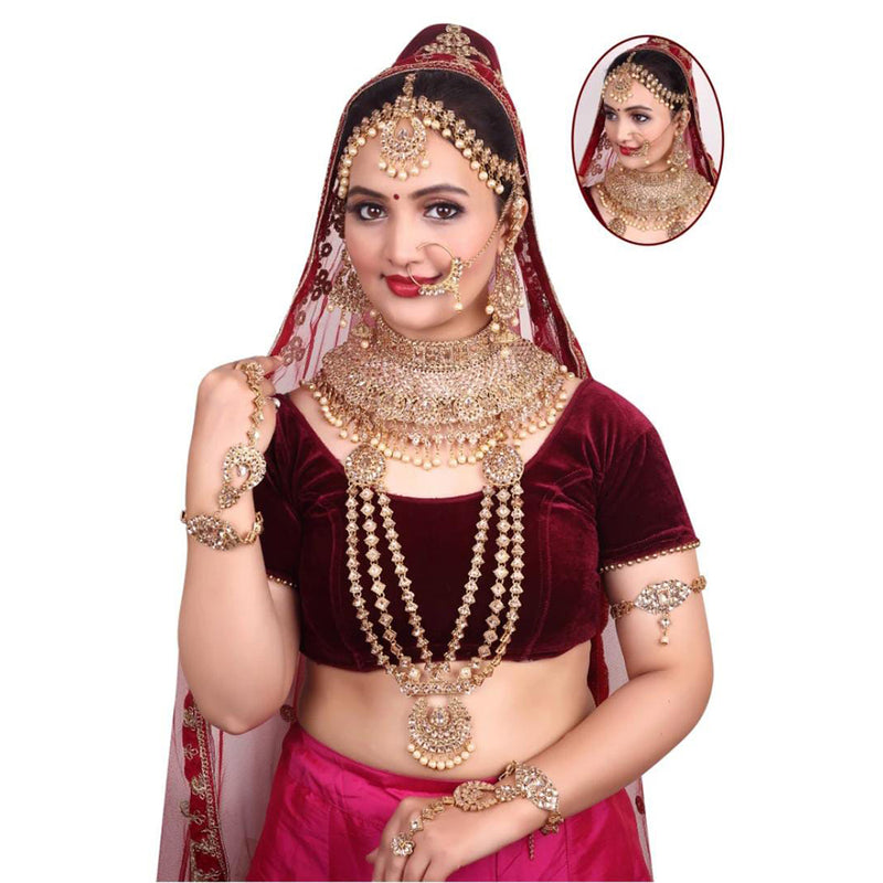 Sai Fashion Gold Plated Kundan Stone & Beads Bridal Jewellery Set