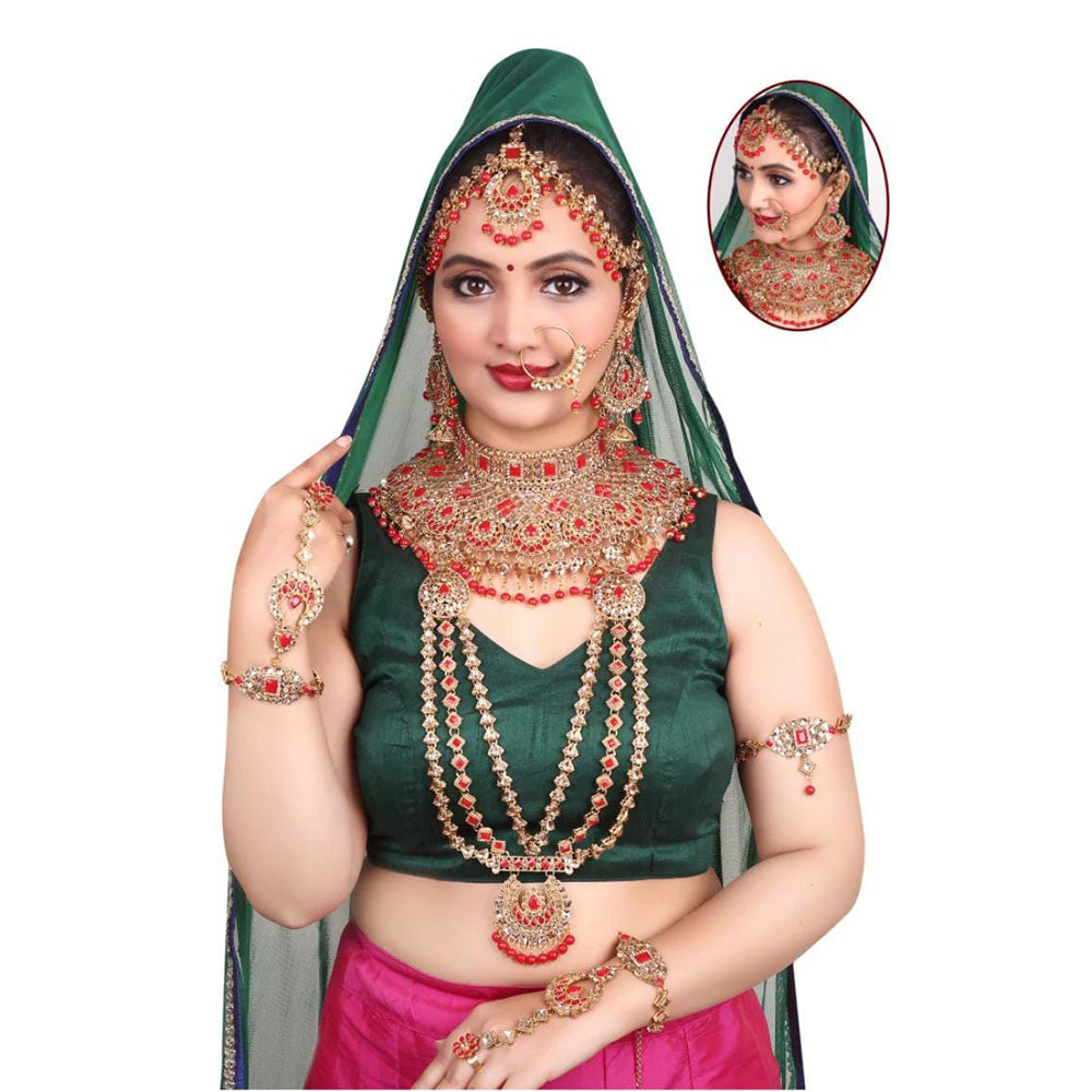 Sai Fashion Gold Plated Kundan Stone & Beads Bridal Jewellery Set