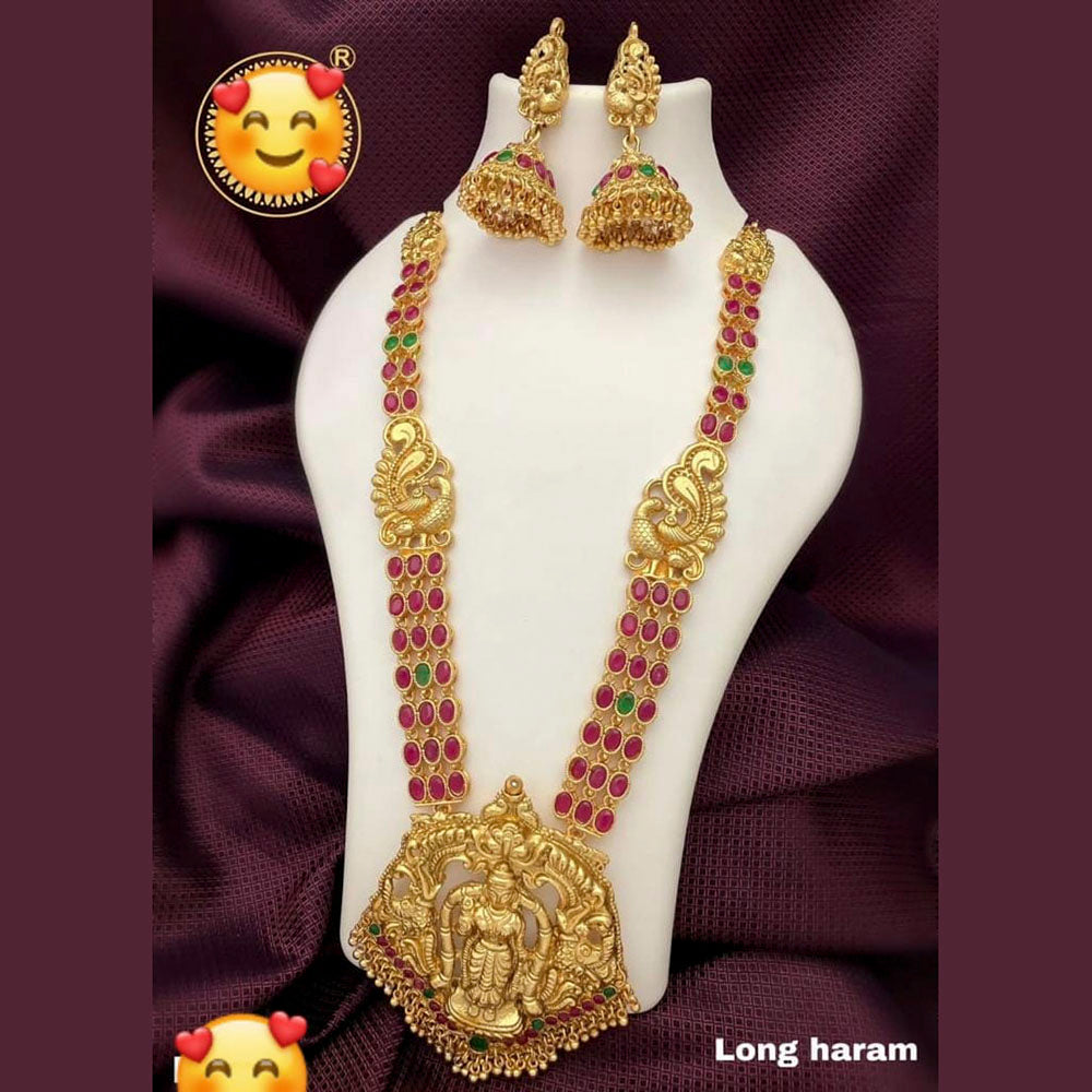 Sai Fashion Gold Plated Pota Stone Long Haram Necklace Set