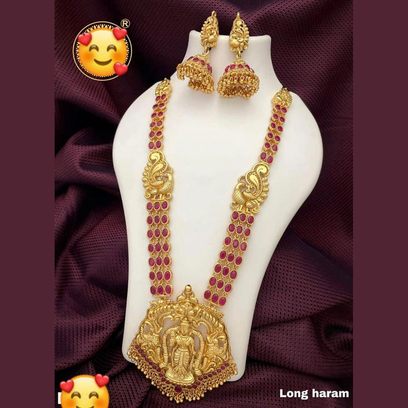 Sai Fashion Gold Plated Pota Stone Long Haram Necklace Set