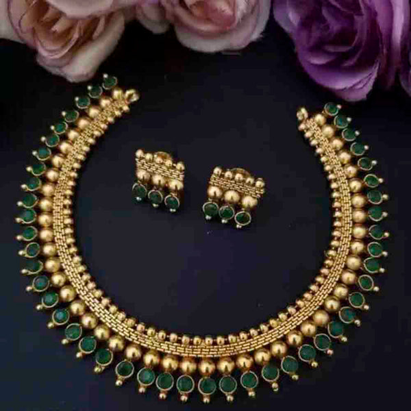 Sai Fashion Gold Plated Pota Stone Choker Necklace Set
