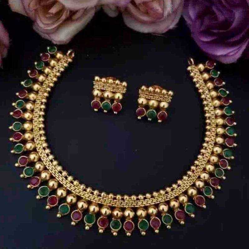 Sai Fashion Gold Plated Pota Stone Choker Necklace Set