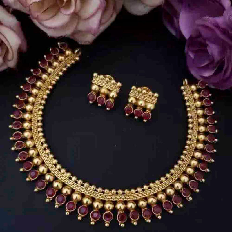 Sai Fashion Gold Plated Pota Stone Choker Necklace Set