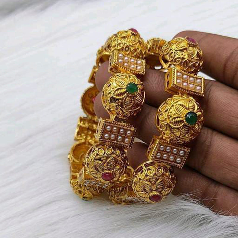 Sai Fashion Gold Plated Pota Stone Bangles Set