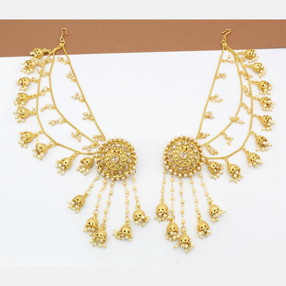 Sai Fashion Gold Plated Pearl And Kundan Kanchain Jhumki Earrings