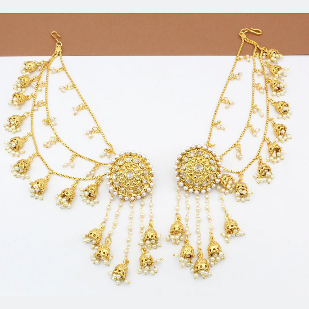 Sai Fashion Gold Plated Pearl And Kundan Kanchain Jhumki Earrings