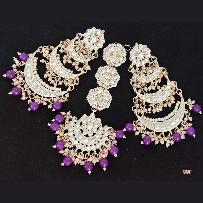 Sai Fashion Gold Plated Kundan Stone Dangler Earrings With Mangtikka