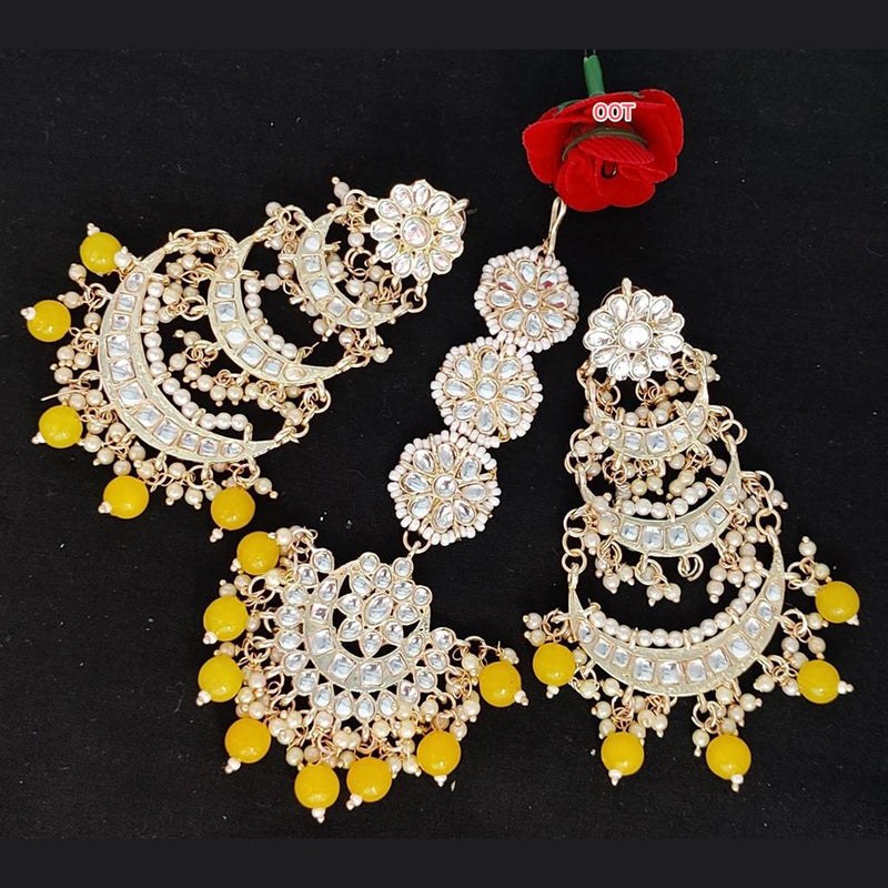 Sai Fashion Gold Plated Kundan Stone Dangler Earrings With Mangtikka