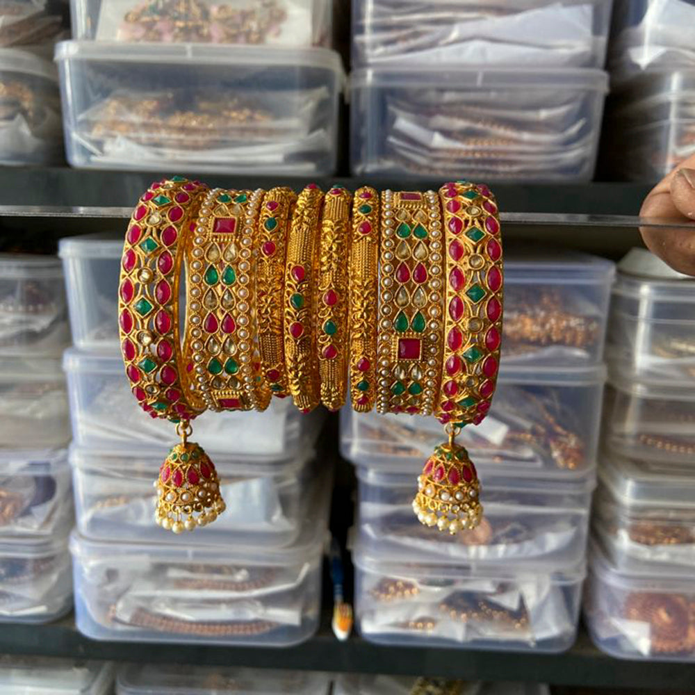 Sai Fashion Gold Plated Pota Stone Bangles Set