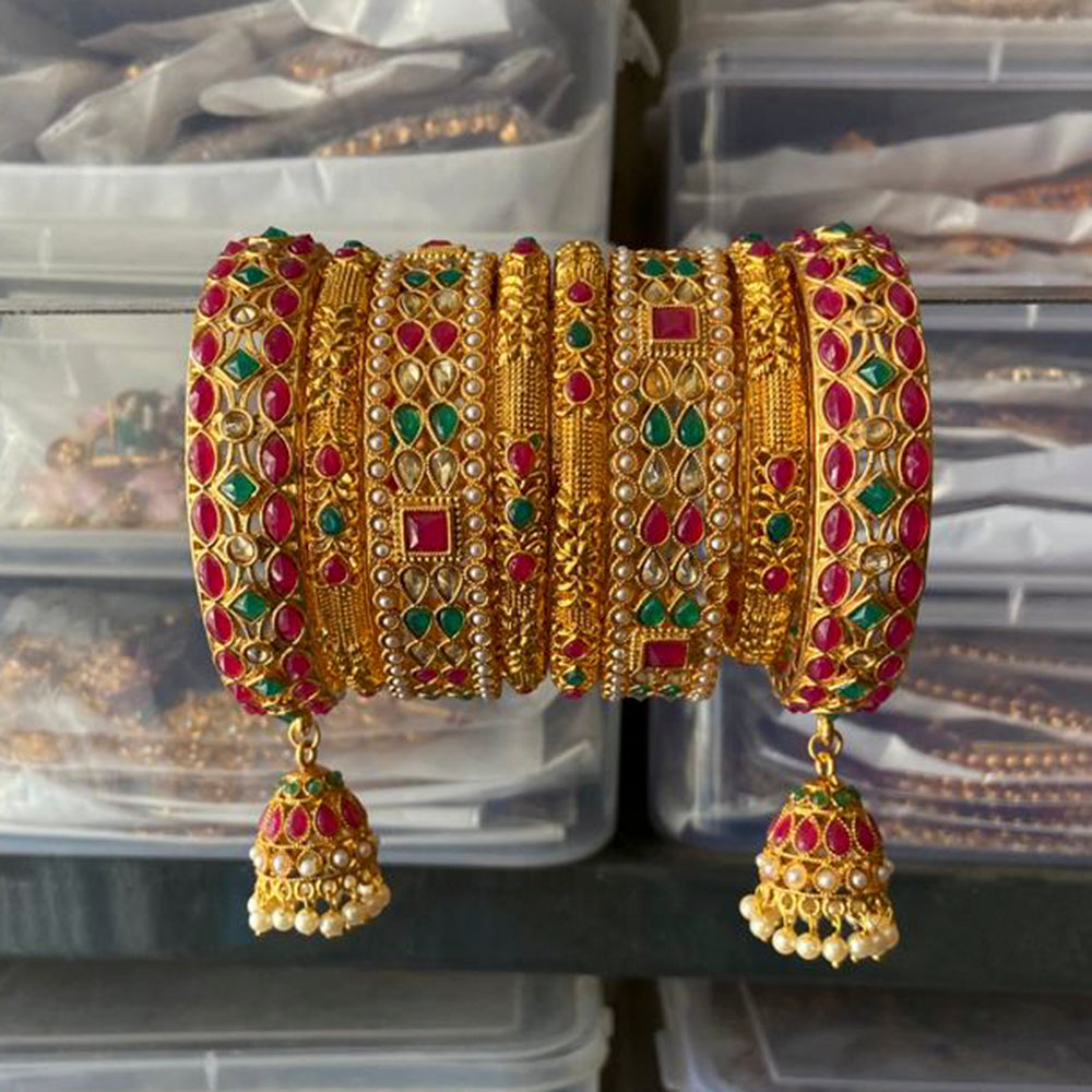 Sai Fashion Gold Plated Pota Stone Bangles Set