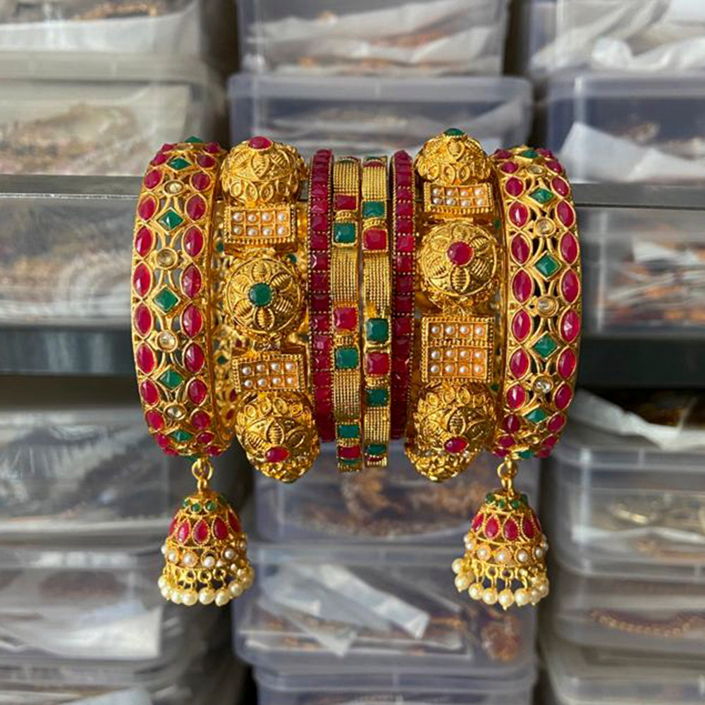 Sai Fashion Gold Plated Pota Stone Bangles Set